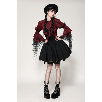 Dark in Love Blouse Vampiretta Red Distressed Effect Frilly UK 8-18 - QHA UK