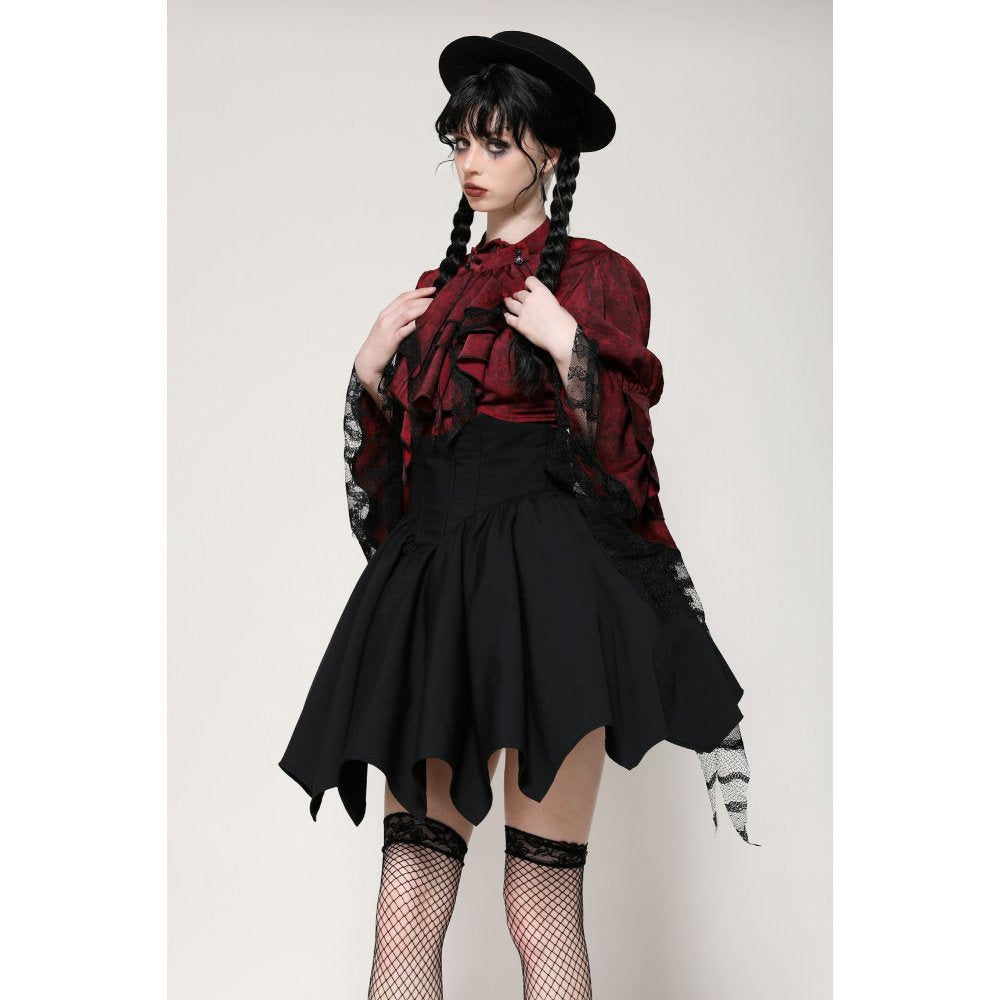 Dark in Love Blouse Vampiretta Red Distressed Effect Frilly UK 8-18 - QHA UK