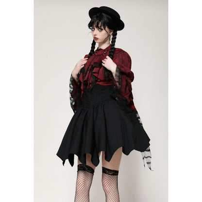Dark in Love Blouse Vampiretta Red Distressed Effect Frilly UK 8-18 - QHA UK