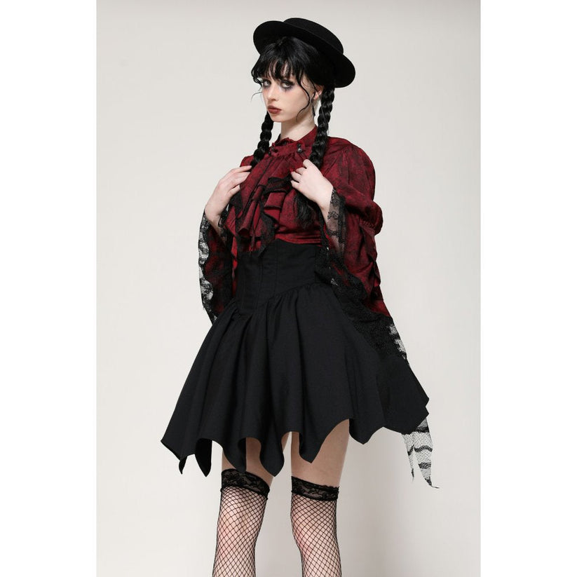 Dark in Love Blouse Vampiretta Red Distressed Effect Frilly UK 8-18 - QHA UK