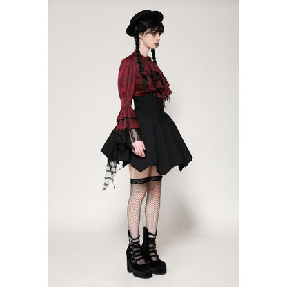 Dark in Love Blouse Vampiretta Red Distressed Effect Frilly UK 8-18 - QHA UK