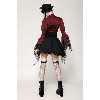 Dark in Love Blouse Vampiretta Red Distressed Effect Frilly UK 8-18 - QHA UK