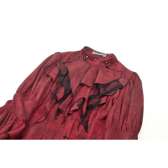 Dark in Love Blouse Vampiretta Red Distressed Effect Frilly UK 8-18 - QHA UK