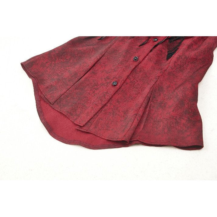 Dark in Love Blouse Vampiretta Red Distressed Effect Frilly UK 8-18 - QHA UK