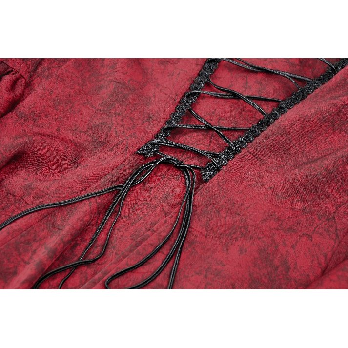Dark in Love Blouse Vampiretta Red Distressed Effect Frilly UK 8-18 - QHA UK