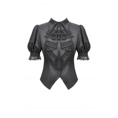 Dark in Love Women's Gothic Blouse Viktoria Lace Ruffle Black UK 8-18 - QHA UK