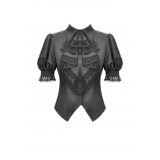 Dark in Love Women's Gothic Blouse Viktoria Lace Ruffle Black UK 8-18 - QHA UK