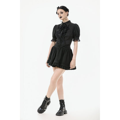 Dark in Love Women's Gothic Blouse Viktoria Lace Ruffle Black UK 8-18 - QHA UK
