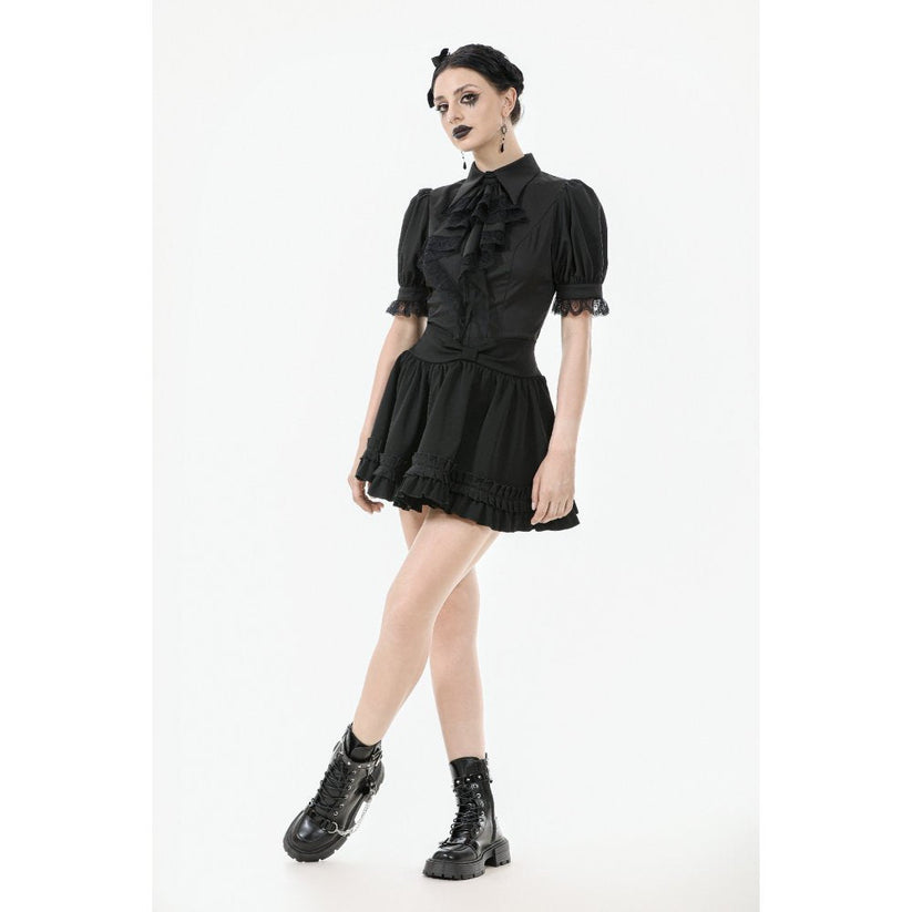Dark in Love Women's Gothic Blouse Viktoria Lace Ruffle Black UK 8-18 - QHA UK