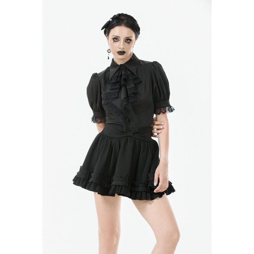 Dark in Love Women's Gothic Blouse Viktoria Lace Ruffle Black UK 8-18 - QHA UK