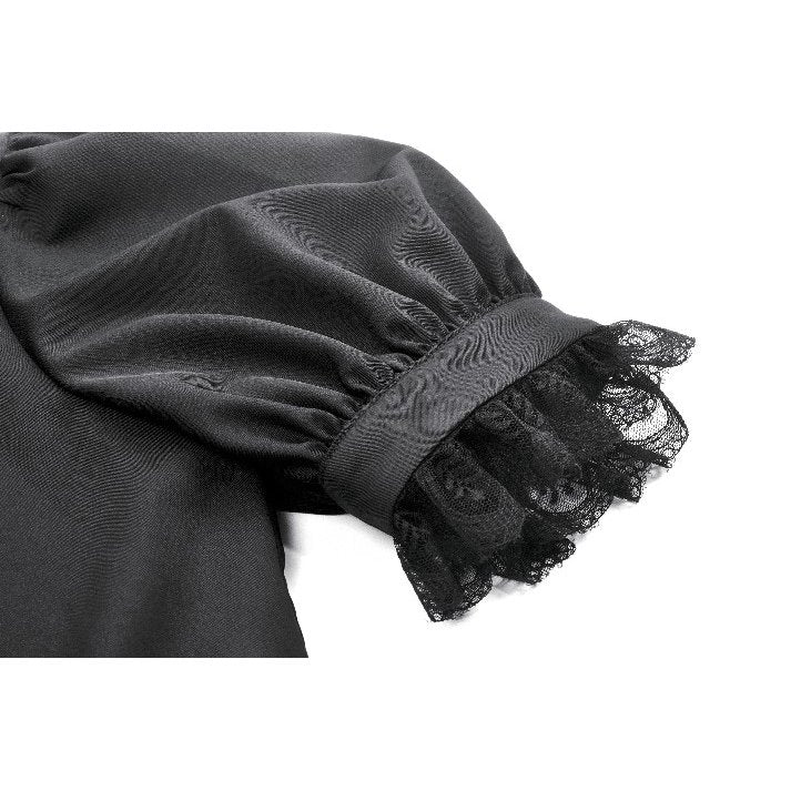 Dark in Love Women's Gothic Blouse Viktoria Lace Ruffle Black UK 8-18 - QHA UK