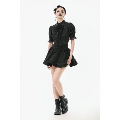 Dark in Love Women's Gothic Blouse Viktoria Lace Ruffle Black UK 8-18 - QHA UK
