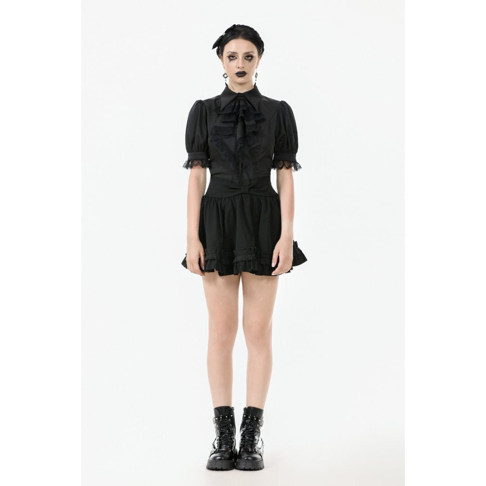 Dark in Love Women's Gothic Blouse Viktoria Lace Ruffle Black UK 8-18 - QHA UK