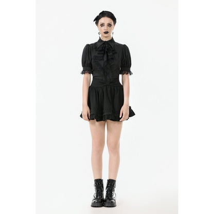 Dark in Love Women's Gothic Blouse Viktoria Lace Ruffle Black UK 8-18 - QHA UK