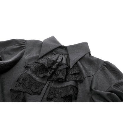 Dark in Love Women's Gothic Blouse Viktoria Lace Ruffle Black UK 8-18 - QHA UK