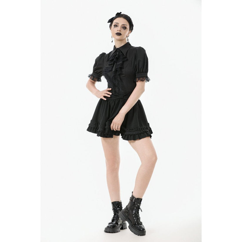 Dark in Love Women's Gothic Blouse Viktoria Lace Ruffle Black UK 8-18 - QHA UK