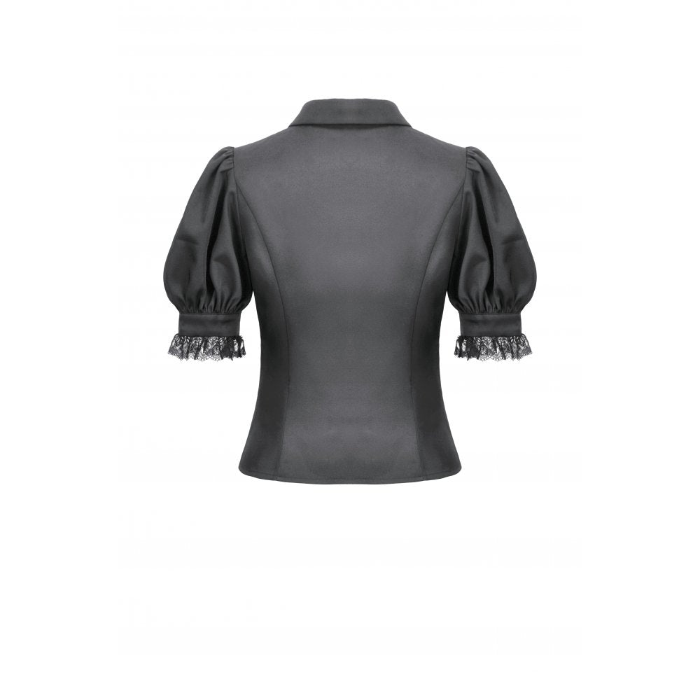 Dark in Love Women's Gothic Blouse Viktoria Lace Ruffle Black UK 8-18 - QHA UK