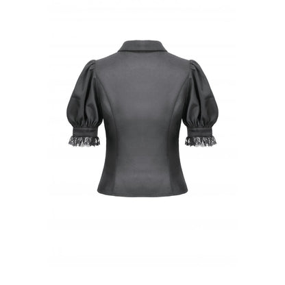 Dark in Love Women's Gothic Blouse Viktoria Lace Ruffle Black UK 8-18 - QHA UK
