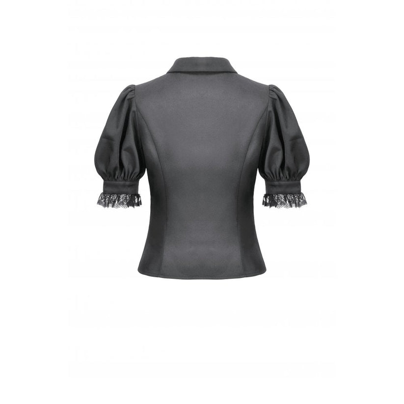 Dark in Love Women's Gothic Blouse Viktoria Lace Ruffle Black UK 8-18 - QHA UK
