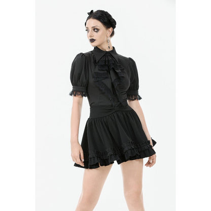 Dark in Love Women's Gothic Blouse Viktoria Lace Ruffle Black UK 8-18 - QHA UK
