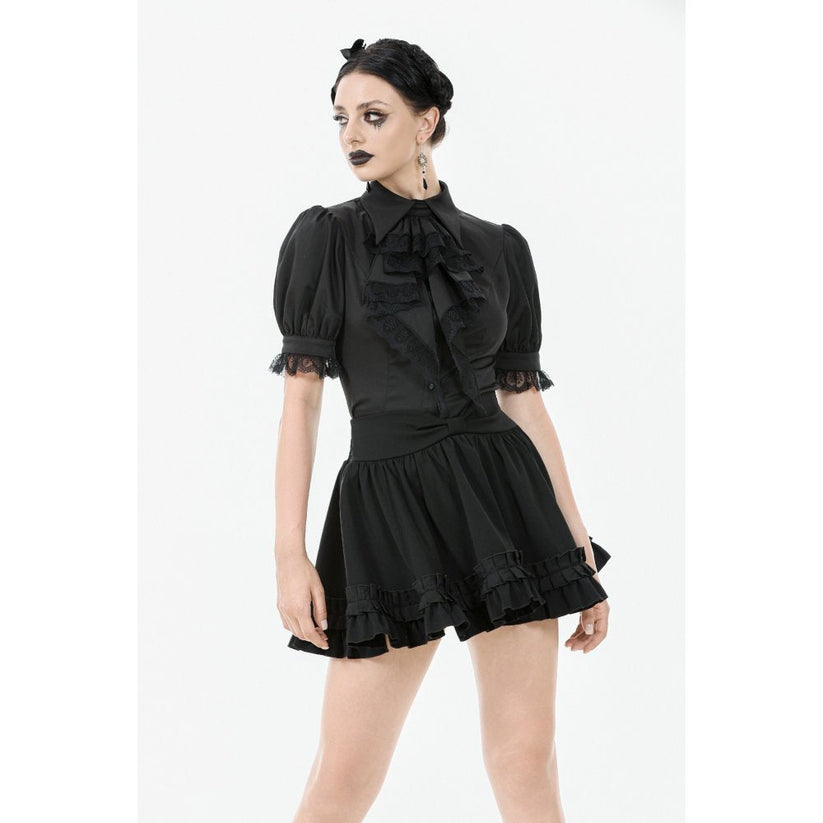 Dark in Love Women's Gothic Blouse Viktoria Lace Ruffle Black UK 8-18 - QHA UK