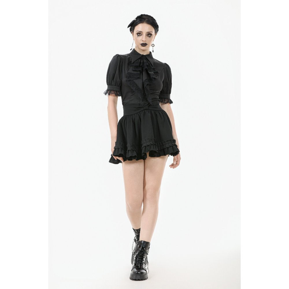Dark in Love Women's Gothic Blouse Viktoria Lace Ruffle Black UK 8-18 - QHA UK