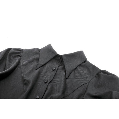 Dark in Love Women's Gothic Blouse Viktoria Lace Ruffle Black UK 8-18 - QHA UK