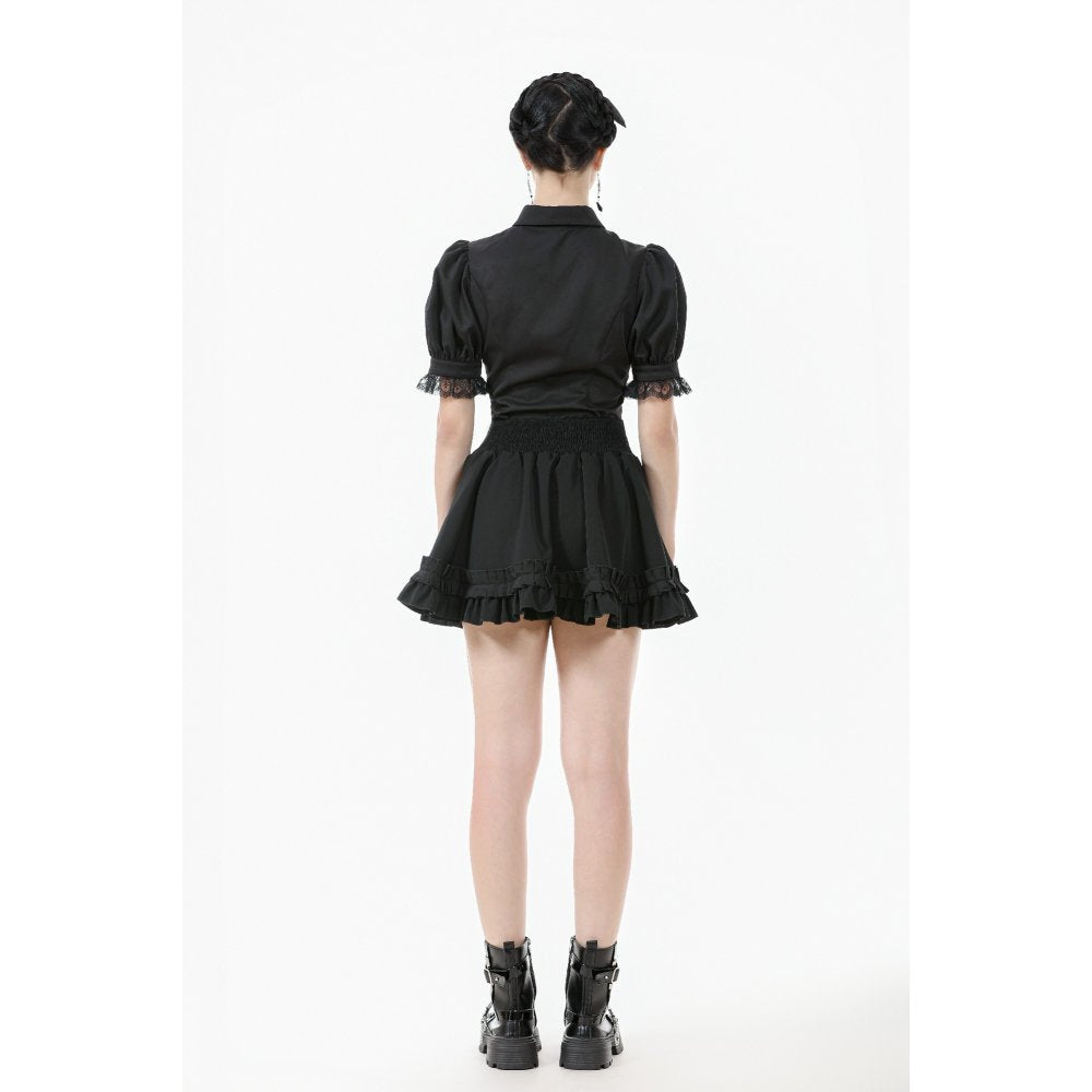 Dark in Love Women's Gothic Blouse Viktoria Lace Ruffle Black UK 8-18 - QHA UK