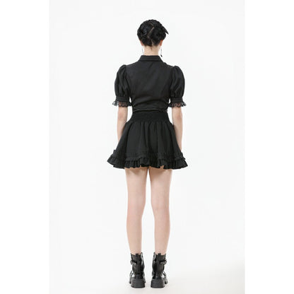 Dark in Love Women's Gothic Blouse Viktoria Lace Ruffle Black UK 8-18 - QHA UK