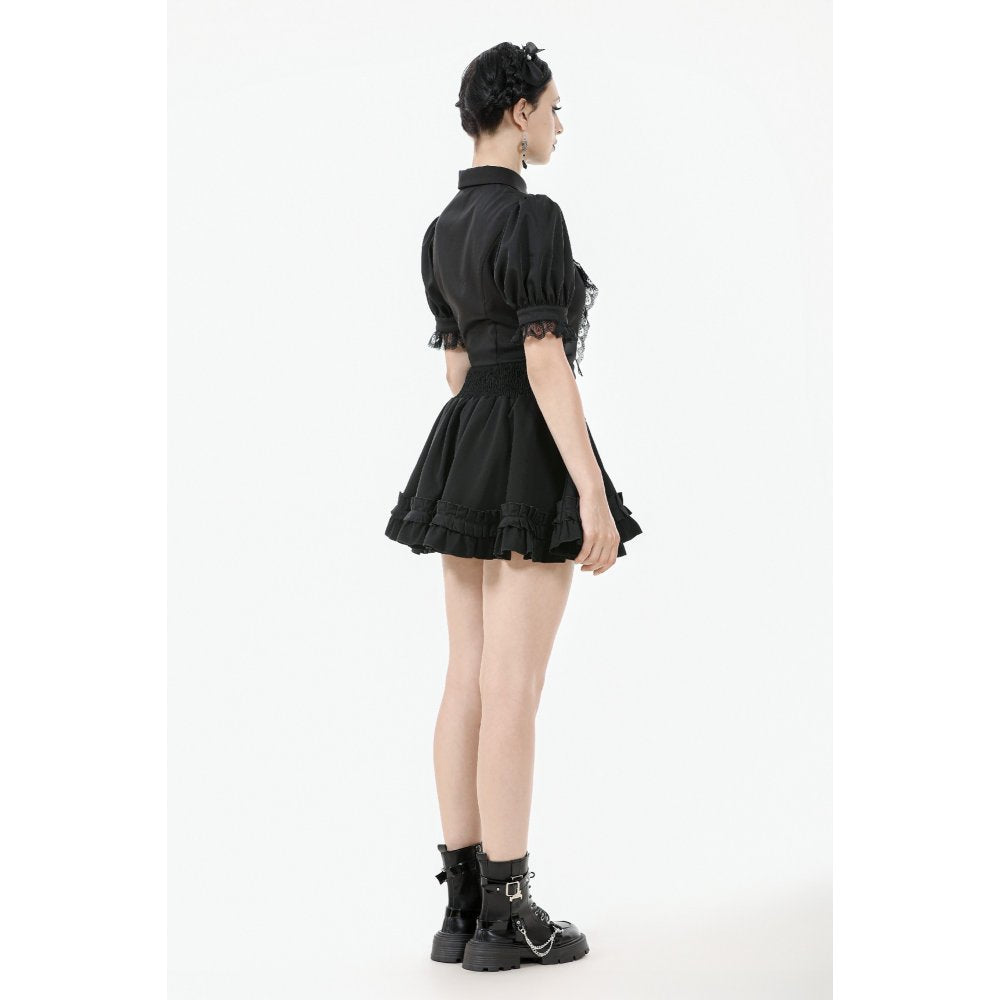 Dark in Love Women's Gothic Blouse Viktoria Lace Ruffle Black UK 8-18 - QHA UK