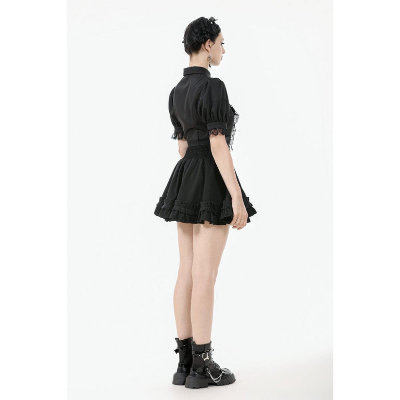 Dark in Love Women's Gothic Blouse Viktoria Lace Ruffle Black UK 8-18 - QHA UK