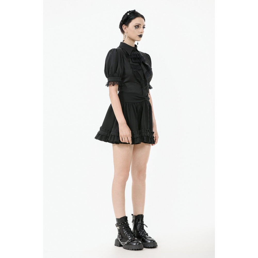Dark in Love Women's Gothic Blouse Viktoria Lace Ruffle Black UK 8-18 - QHA UK