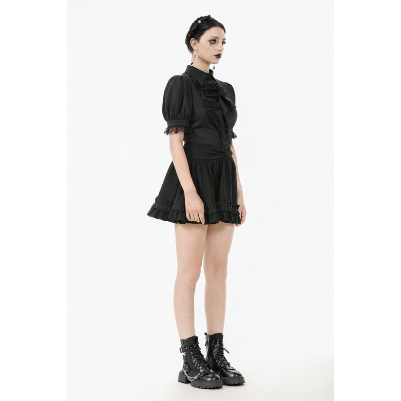 Dark in Love Women's Gothic Blouse Viktoria Lace Ruffle Black UK 8-18 - QHA UK