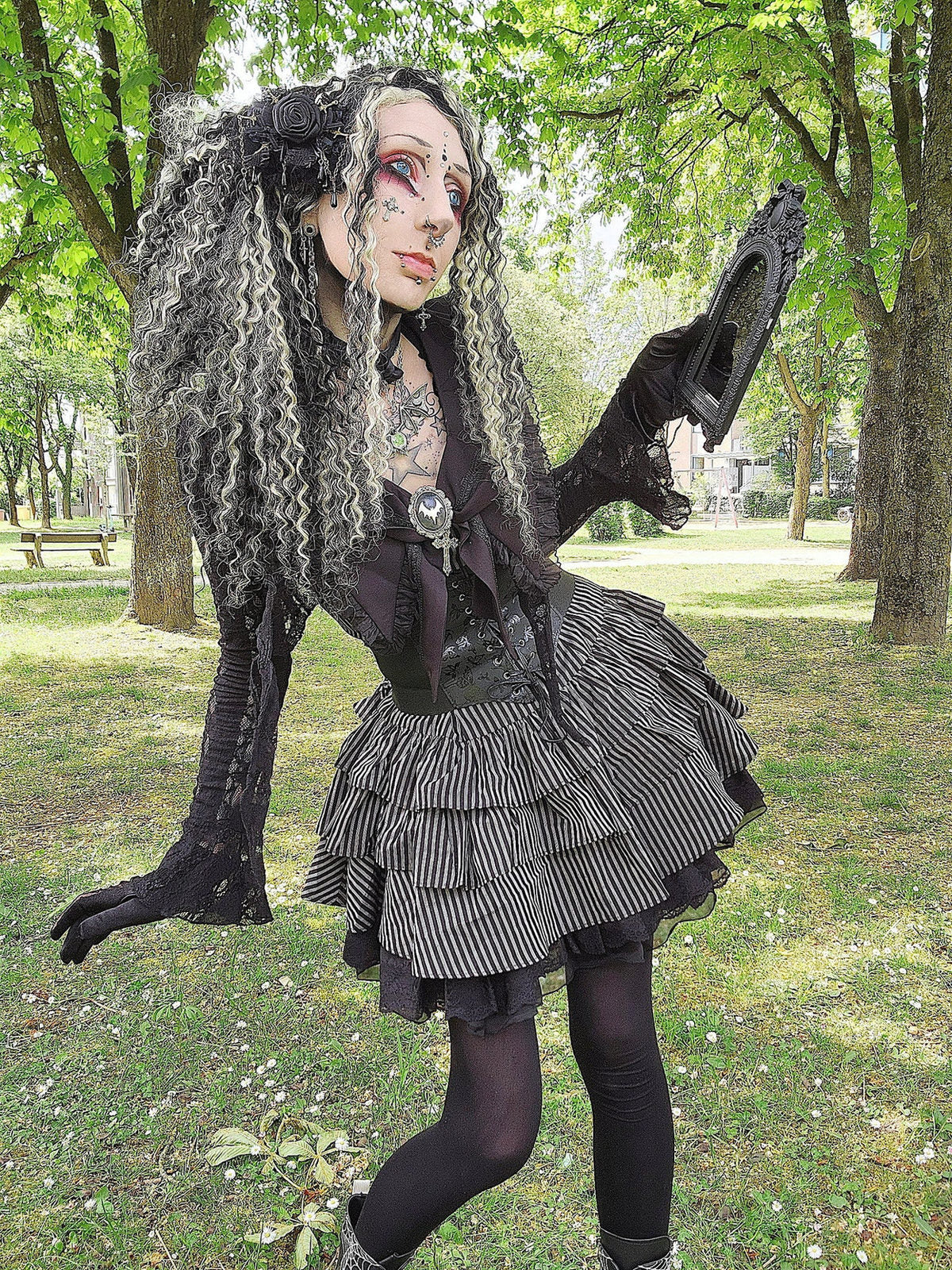 Dark in Love Vintage Dress Striped Ruffle Tier UK 8-22 - QHA UK
