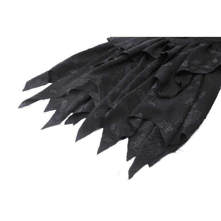 Dark in Love Gothic Dress Zemira 3D Floral Plunge Lace-Up Batwing Bust - QHA UK
