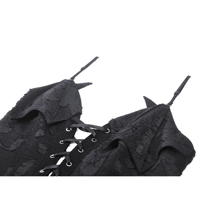 Dark in Love Gothic Dress Zemira 3D Floral Plunge Lace-Up Batwing Bust - QHA UK