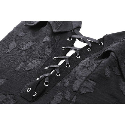 Dark in Love Gothic Dress Zemira 3D Floral Plunge Lace-Up Batwing Bust - QHA UK