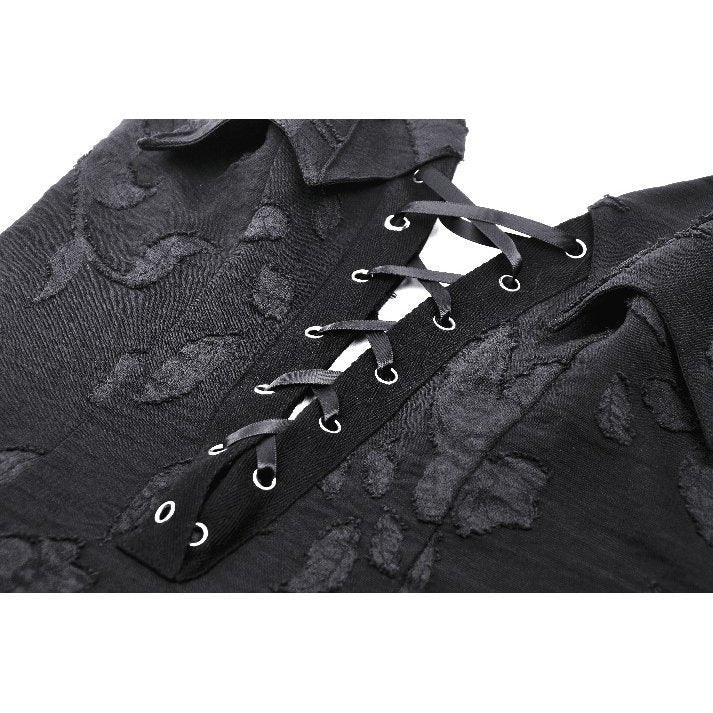Dark in Love Gothic Dress Zemira 3D Floral Plunge Lace-Up Batwing Bust - QHA UK