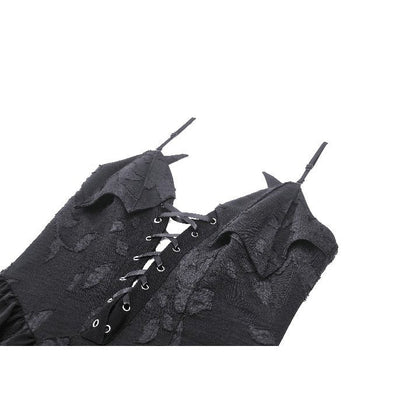 Dark in Love Gothic Dress Zemira 3D Floral Plunge Lace-Up Batwing Bust - QHA UK