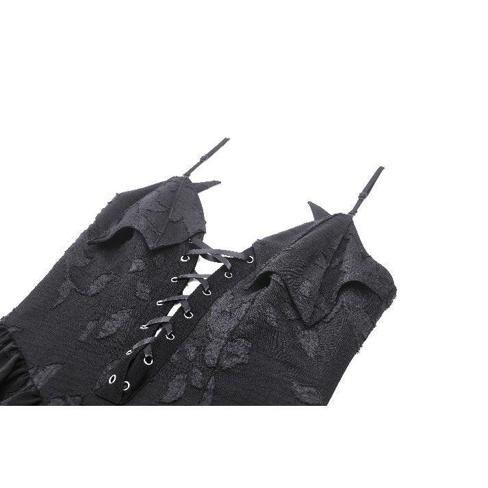 Dark in Love Gothic Dress Zemira 3D Floral Plunge Lace-Up Batwing Bust - QHA UK