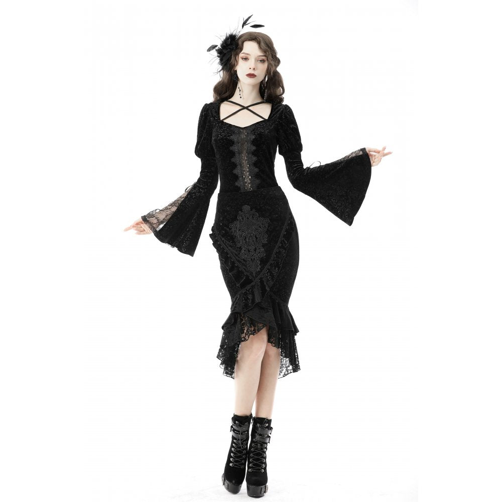 Dark in Love Skirt Zira Velvet Fishtail UK 8-18 - Back View - QHA UK
