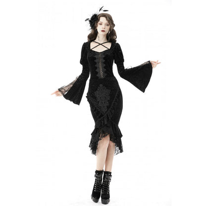 Dark in Love Skirt Zira Velvet Fishtail UK 8-18 - Back View - QHA UK