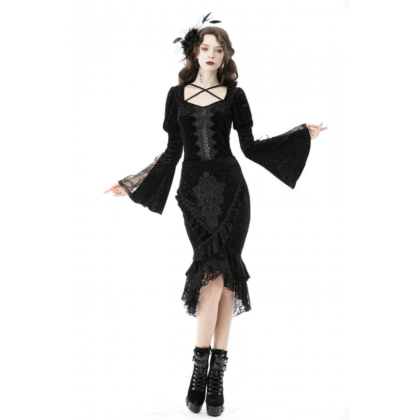 Dark in Love Skirt Zira Velvet Fishtail UK 8-18 - Back View - QHA UK
