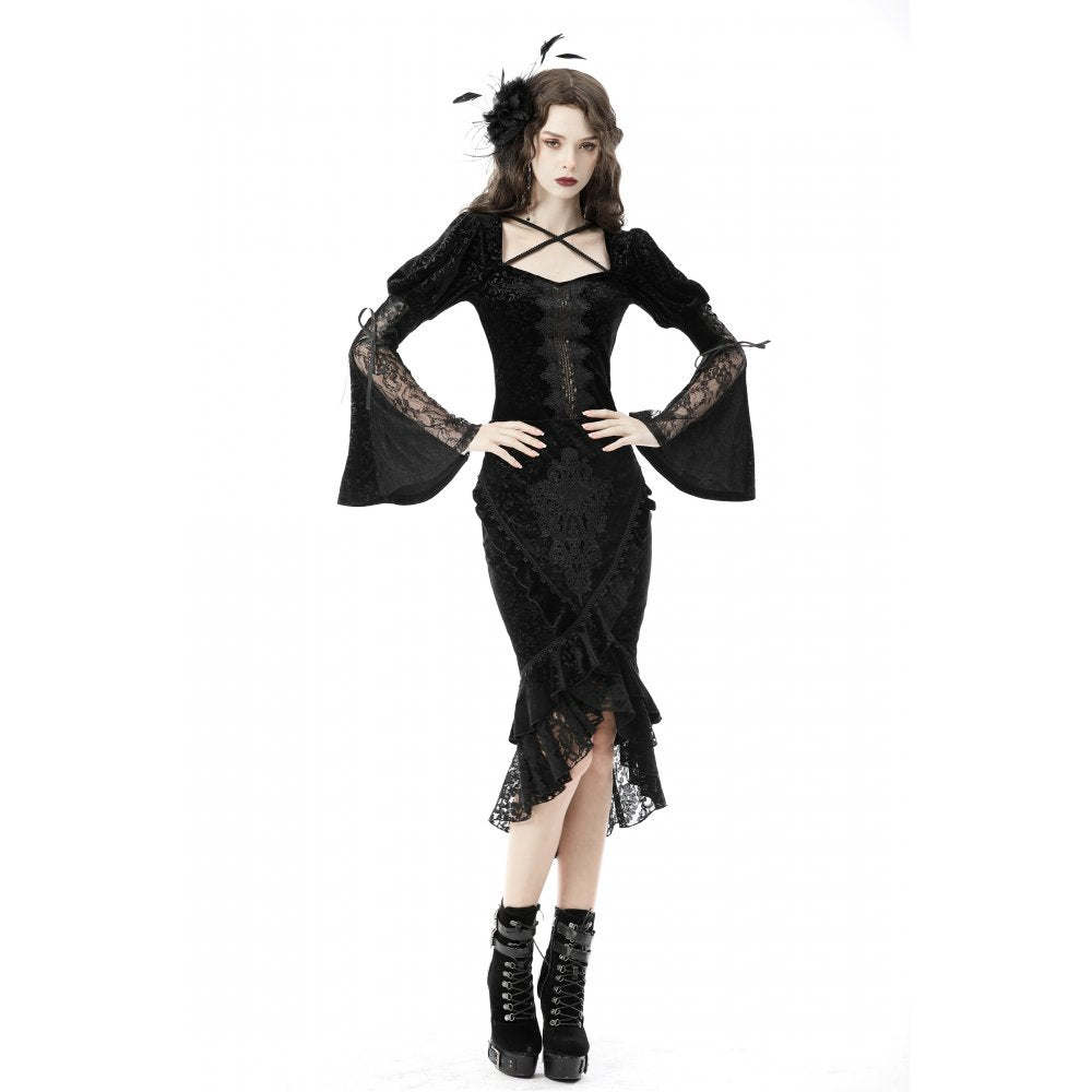 Dark in Love Skirt Zira Velvet Fishtail UK 8-18 - Front View - QHA UK