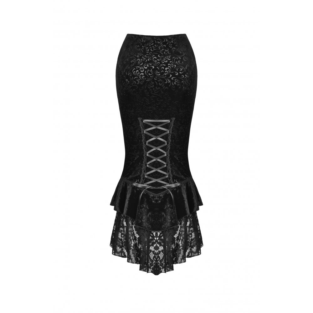 Dark in Love Skirt Zira Velvet Fishtail UK 8-18 - Front View - QHA UK