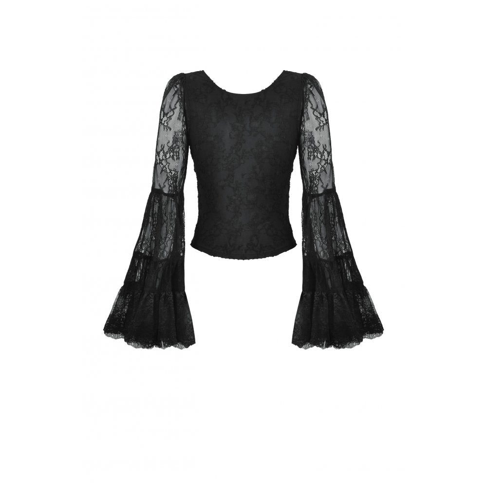 Dark in Love Gothic Top Zuri Romantic Lace Patchwork Bell-Sleeve - Sleeve Detail - QHA UK