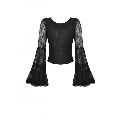 Dark in Love Gothic Top Zuri Romantic Lace Patchwork Bell-Sleeve - Sleeve Detail - QHA UK