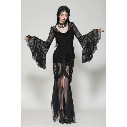 Dark in Love Gothic Top Zuri Romantic Lace Patchwork Bell-Sleeve - Sleeve Detail - QHA UK