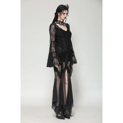Dark in Love Gothic Top Zuri Romantic Lace Patchwork Bell-Sleeve - Sleeve Detail - QHA UK