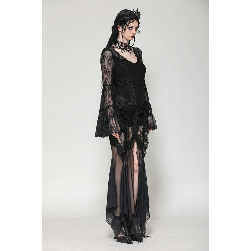 Dark in Love Gothic Top Zuri Romantic Lace Patchwork Bell-Sleeve - Sleeve Detail - QHA UK